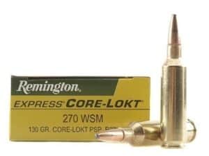 Remington Core-Lokt Ammunition 270 Winchester Short Magnum (WSM) 130 Grain Core-Lokt Pointed Soft Point Box of 20 For Sale