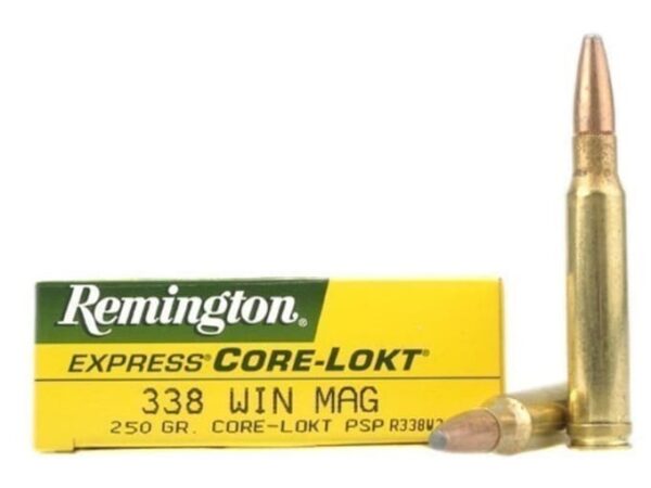 Remington Core-Lokt Ammunition 338 Winchester Magnum 250 Grain Pointed Soft Point Core-Lokt Box of 20 For Sale
