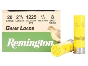 Remington Game Load Ammunition 20 Gauge 2-3/4" 7/8 oz #8 Shot Box of 25 For Sale