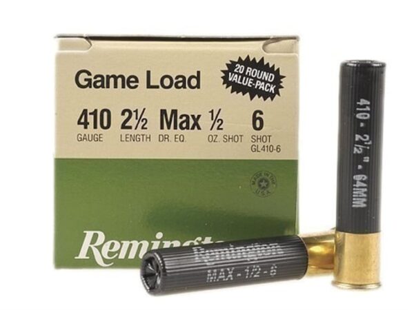 Remington Game Load Ammunition 410 Bore 2-1/2" 1/2 oz #6 Shot Box of 20 For Sale