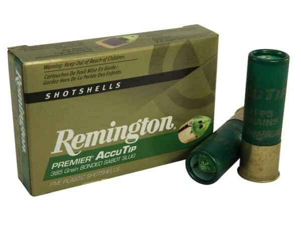 Remington Premier Ammunition 12 Gauge 3" 385 Grain AccuTip Bonded Sabot Slug with Power Port Tip Box of 5 For Sale