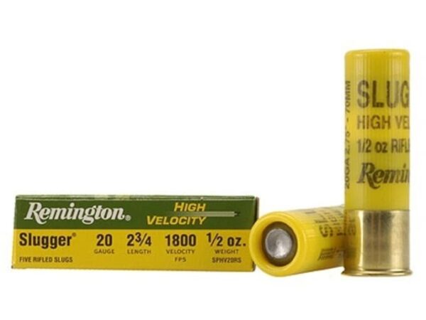 Remington Slugger Ammunition 20 Gauge 2-3/4" 1/2 oz High Velocity Rifled Slug Box of 5 For Sale