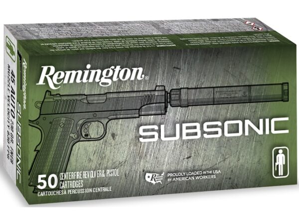 Remington Subsonic Ammunition 45 ACP 230 Grain Flat Nose Enclosed Base Box of 50 For Sale
