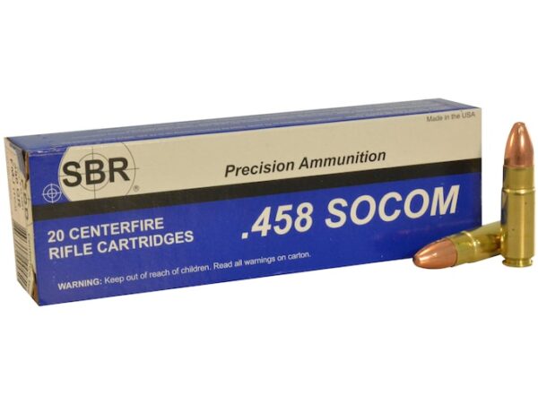 SBR Ammunition 458 SOCOM 350 Grain Full Metal Jacket Box of 20 For Sale