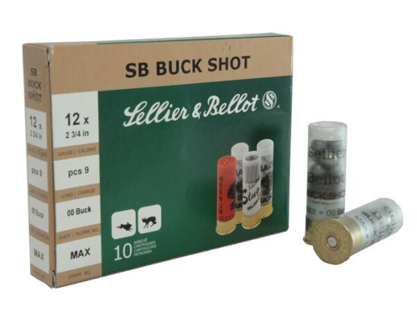 Sellier & Bellot Ammunition 12 Gauge 2-3/4" 00 Buckshot 9 Pellets Box of 10 For Sale