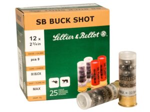 Sellier & Bellot Ammunition 12 Gauge 2-3/4" 00 Buckshot 9 Pellets Box of 25 For Sale