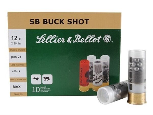Sellier & Bellot Ammunition 12 Gauge 2-3/4" #4 Buckshot 21 Pellets Box of 10 For Sale