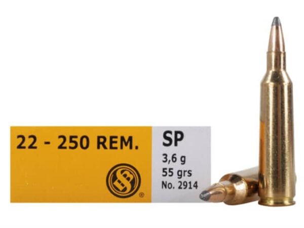 Sellier & Bellot Ammunition 22-250 Remington 55 Grain Soft Point Box of 20 For Sale