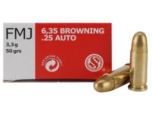 Sellier & Bellot Ammunition 25 ACP 50 Grain Full Metal Jacket Box of 50 For Sale