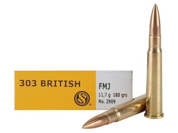 Sellier & Bellot Ammunition 303 British 180 Grain Full Metal Jacket Box of 20 For Sale