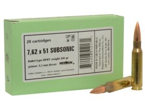 Sellier & Bellot Ammunition 308 Winchester Subsonic 200 Grain Sierra Matchking Hollow Point Boat Tail Box of 20 For Sale