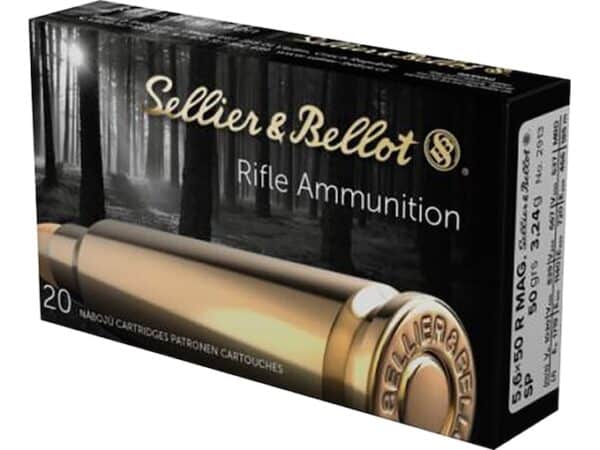 Sellier & Bellot Ammunition 5.6x50mm Rimmed 50 Grain Jacketed Soft Point Box of 20 For Sale