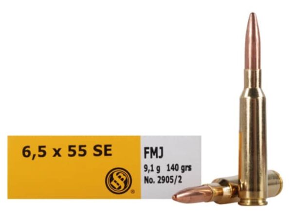 Sellier & Bellot Ammunition 6.5x55mm Swedish Mauser 140 Grain Full Metal Jacket Box of 20 For Sale