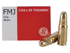 Sellier & Bellot Ammunition 7.62x25mm Tokarev 85 Grain Full Metal Jacket Box of 50 For Sale