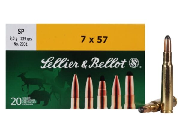 Sellier & Bellot Ammunition 7x57mm (7mm Mauser) 139 Grain Soft Point Box of 20 For Sale