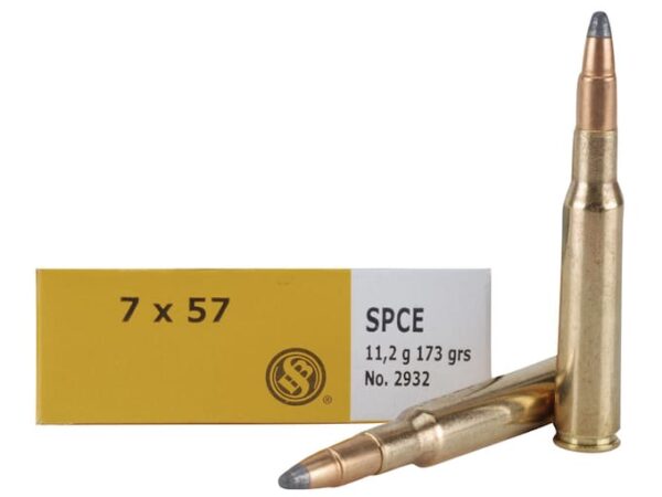 Sellier & Bellot Ammunition 7x57mm Mauser (7mm Mauser) 173 Grain Soft Point Cutted Edge Box of 20 For Sale