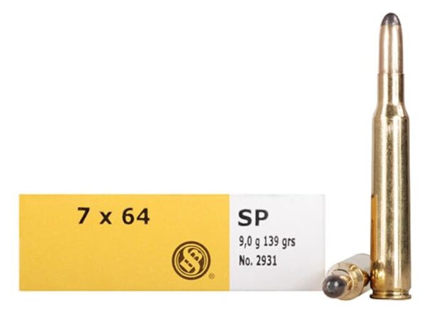 Sellier & Bellot Ammunition 7x64mm Brenneke 139 Grain Semi-Jacketed Soft Point Box of 20 For Sale