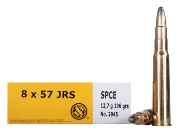 Sellier & Bellot Ammunition 8x57mm JRS (8mm Rimmed Mauser) 196 Grain Soft Point Cutting Edge Box of 20 For Sale