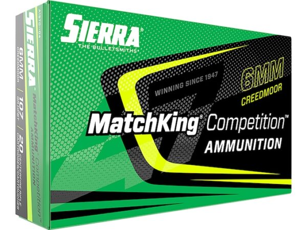 Sierra MatchKing Competition Ammunition 6mm Creedmoor 107 Grain Hollow Point Boat Tail Box of 20 For Sale