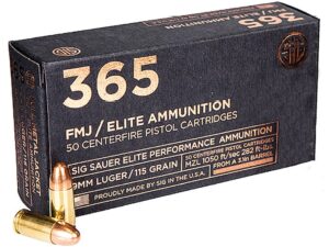 Sig Sauer 365 Elite Performance Ammunition 9mm Luger 115 Grain Full Metal Jacket Box of 50 For Sale