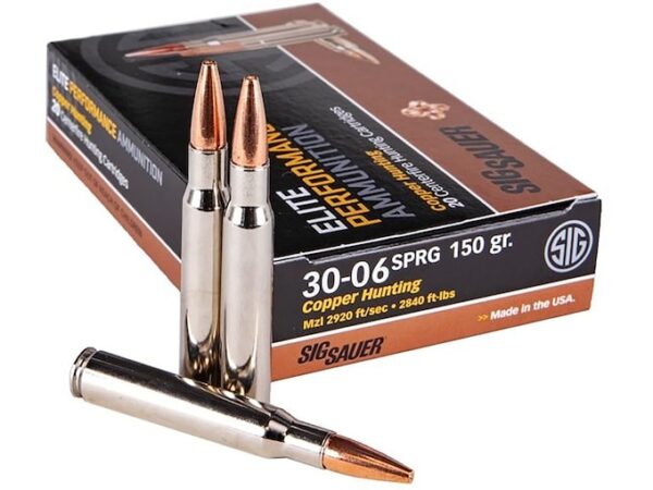 Sig Sauer Elite Hunting Copper Ammunition 30-06 Springfield 150 Grain Solid Hollow Point Lead Free Box of 20 For Sale