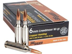 Sig Sauer Elite Hunting Copper Ammunition 6mm Creedmoor 80 Grain Solid Hollow Point Lead Free Box of 20 For Sale