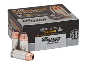 Sig Sauer Elite Performance Ammunition 45 ACP 230 Grain V-Crown Jacketed Hollow Point Box of 20 For Sale