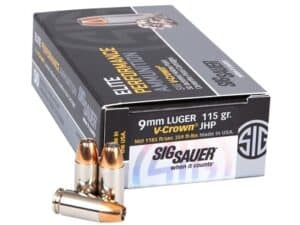 Sig Sauer Elite Performance Ammunition 9mm Luger 115 Grain V-Crown Jacketed Hollow Point Box of 50 For Sale