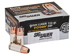 Sig Sauer Elite Performance Ammunition 9mm Luger 124 Grain V-Crown Jacketed Hollow Point For Sale