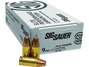 Sig Sauer Elite Performance Ammunition 9mm Luger +P 90 Grain Frangible Flat Nose Lead Free Box of 50 For Sale