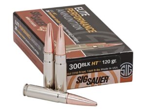 Sig Sauer Elite Performance Hunting HT Ammunition 300 AAC Blackout 120 Grain Solid Copper Lead-Free Expanding Box of 20 For Sale