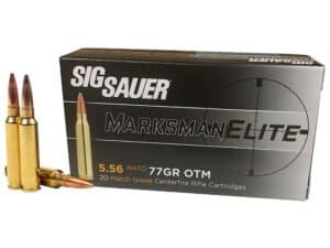 Sig Sauer Marksman Elite Ammunition 5.56x45mm NATO 77 Grain Sierra MatchKing Hollow Point Box of 20 For Sale