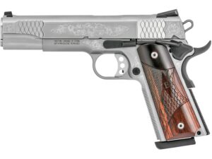 Smith & Wesson 1911 Engraved Semi-Automatic Pistol 45 ACP 5″ Barrel 8-Round Stainless Wood For Sale