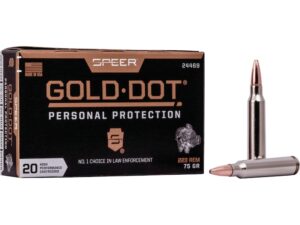 Speer Gold Dot Ammunition 223 Remington 75 Grain Gold Dot Bonded Soft Point Box of 20 For Sale