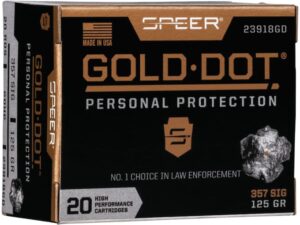 Speer Gold Dot Ammunition 357 Sig 125 Grain Jacketed Hollow Point Box of 20 For Sale