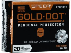 Speer Gold Dot Ammunition 380 ACP 90 Grain Jacketed Hollow Point Box of 20 For Sale
