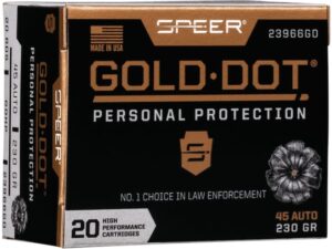 Speer Gold Dot Ammunition 45 ACP 230 Grain Jacketed Hollow Point Box of 20 For Sale
