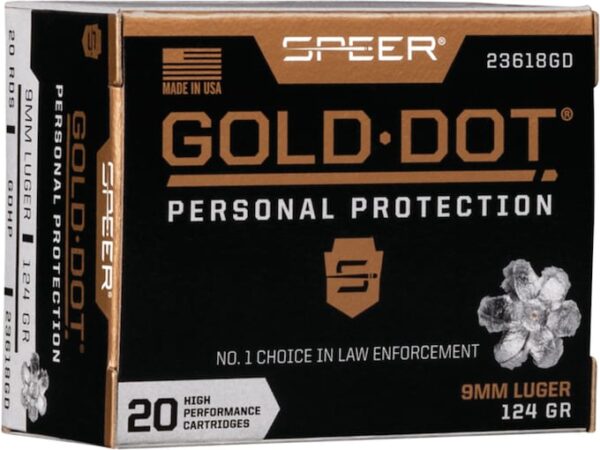 Speer Gold Dot Ammunition 9mm Luger 124 Grain Jacketed Hollow Point Box of 20 For Sale