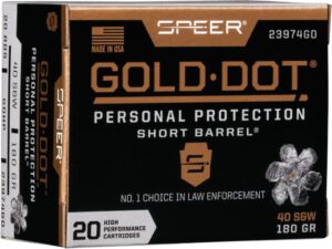 Speer Gold Dot Short Barrel Ammunition 40 S&W 180 Grain Jacketed Hollow Point Box of 20 For Sale