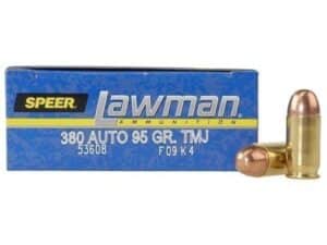 Speer Lawman Ammunition 380 ACP 95 Grain Total Metal Jacket For Sale