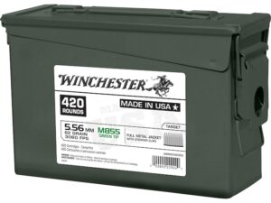 Winchester Ammunition 5.56x45mm NATO 62 Grain M855 SS109 Penetrator Full Metal Jacket Boat Tail 10 Round Clips in Ammo Can For Sale