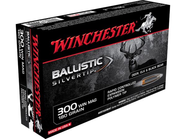 Winchester Ballistic Silvertip Ammunition 300 Winchester Magnum 180 Grain Rapid Controlled Expansion Polymer Tip Box of 20 For Sale 1