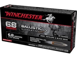 Winchester Ballistic Silvertip Ammunition 6.8 Western 170 Grain Polymer Tip Box of 20 For Sale