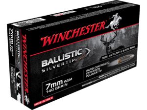 500 Rounds of Winchester Ballistic Silvertip Ammunition 7mm Winchester Short Magnum (WSM) 140 Grain Rapid Controlled Expansion Polymer Tip Box of 20 For Sale
