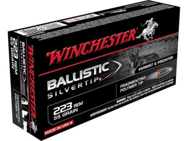 Winchester Ballistic Silvertip Varmint Ammunition 223 Remington 55 Grain Fragmenting Polymer Tip Box of 20 For Sale