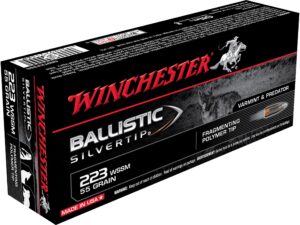 500 Rounds of Winchester Ballistic Silvertip Varmint Ammunition 223 Winchester Super Short Magnum (WSSM) 55 Grain Fragmenting Polymer Tip Box of 20 For Sale
