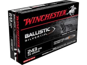 Winchester Ballistic Silvertip Varmint Ammunition 243 Winchester 55 Grain Fragmenting Polymer Tip Box of 20 For Sale
