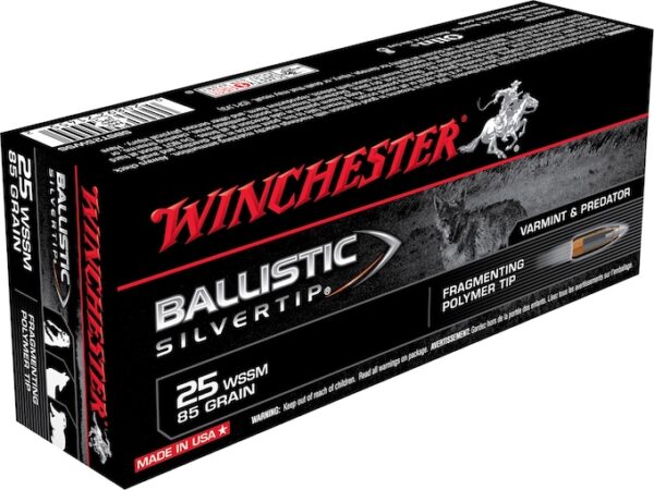 Winchester Ballistic Silvertip Varmint Ammunition 25 Winchester Super Short Magnum (WSSM) 85 Grain Fragmenting Polymer Tip For Sale