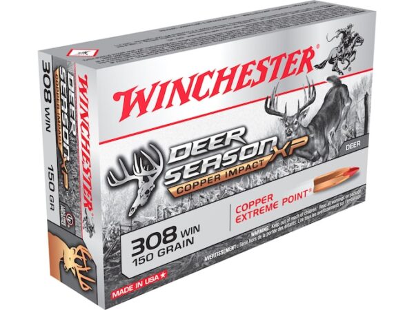 Winchester Deer Season XP Copper Impact Ammunition 308 Winchester 150 Grain Copper Extreme Point Polymer Tip Lead-Free Box of 20 For Sale