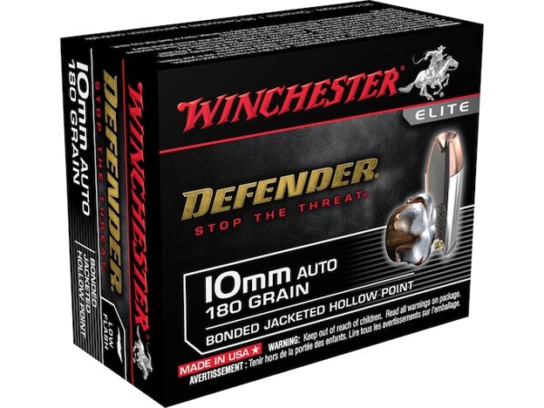 Winchester Defender Ammunition 10mm Auto 180 Grain Bonded Jacketed Hollow Point Box of 20 For Sale